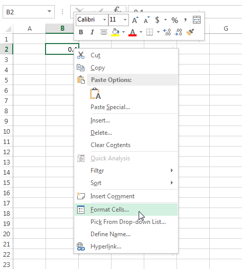 Right-click the cell and press Format Cells