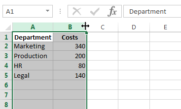 Select and drag multiple columns to resize them proportionally