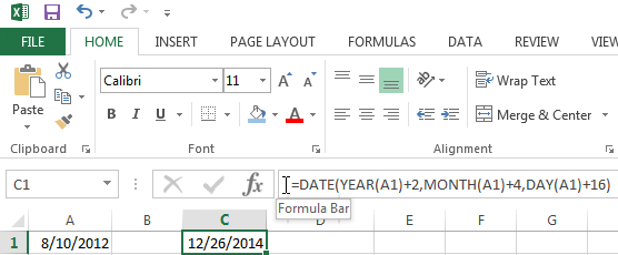 Adding or subtracing a number of years, months and days in Excel