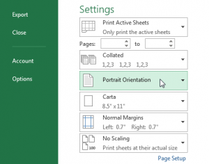 Alter the document Orientation under the Settings pane