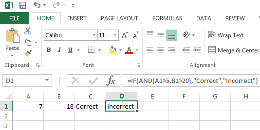 Example of an Excel AND Function