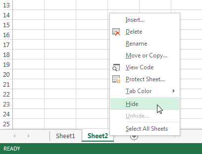 Right click Sheet2 and select Hide so other users cannot view the data