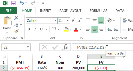 Using the FV function in Excel