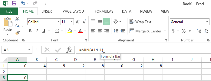 Using the MIN function in Excel