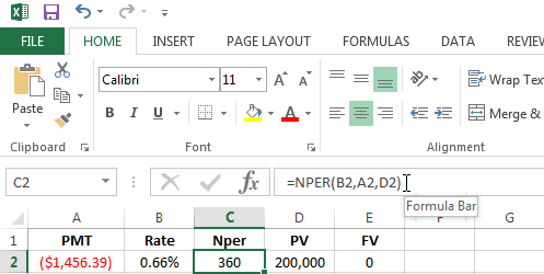 Using the NPER function in Excel