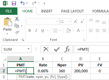 Using the PMT function in Excel