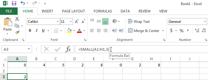 Using the SMALL function in Excel