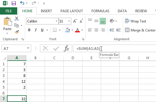 Use the SUM function to add the values of a range of cells