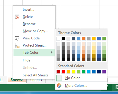 Changing the color of your worksheets tabs